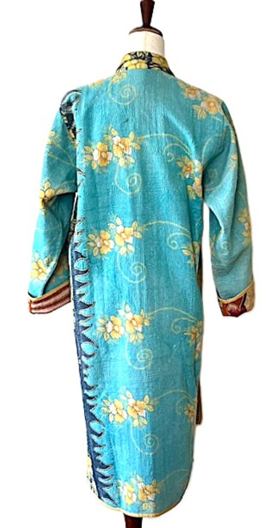 Jacket - Wearable Art,  Kantha Embroidered, Fully Reversible Boho Kimono: Handmade (Blue)