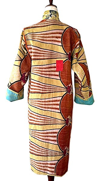 Jacket - Wearable Art,  Kantha Embroidered, Fully Reversible Boho Kimono: Handmade (Blue)