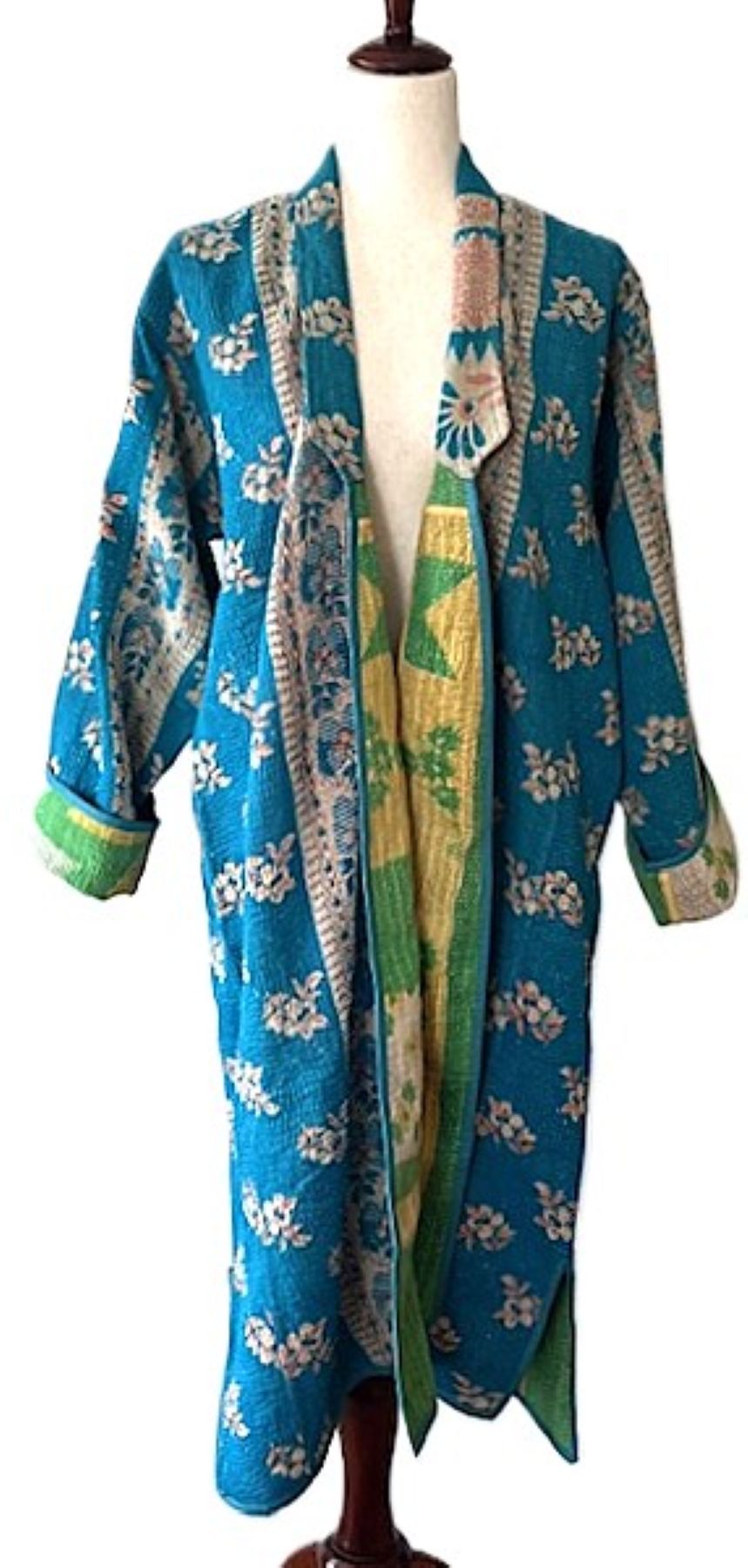 Jacket - Wearable Art,  Embroidered, Fully Reversible Boho Kimono: Handmade (Blue).