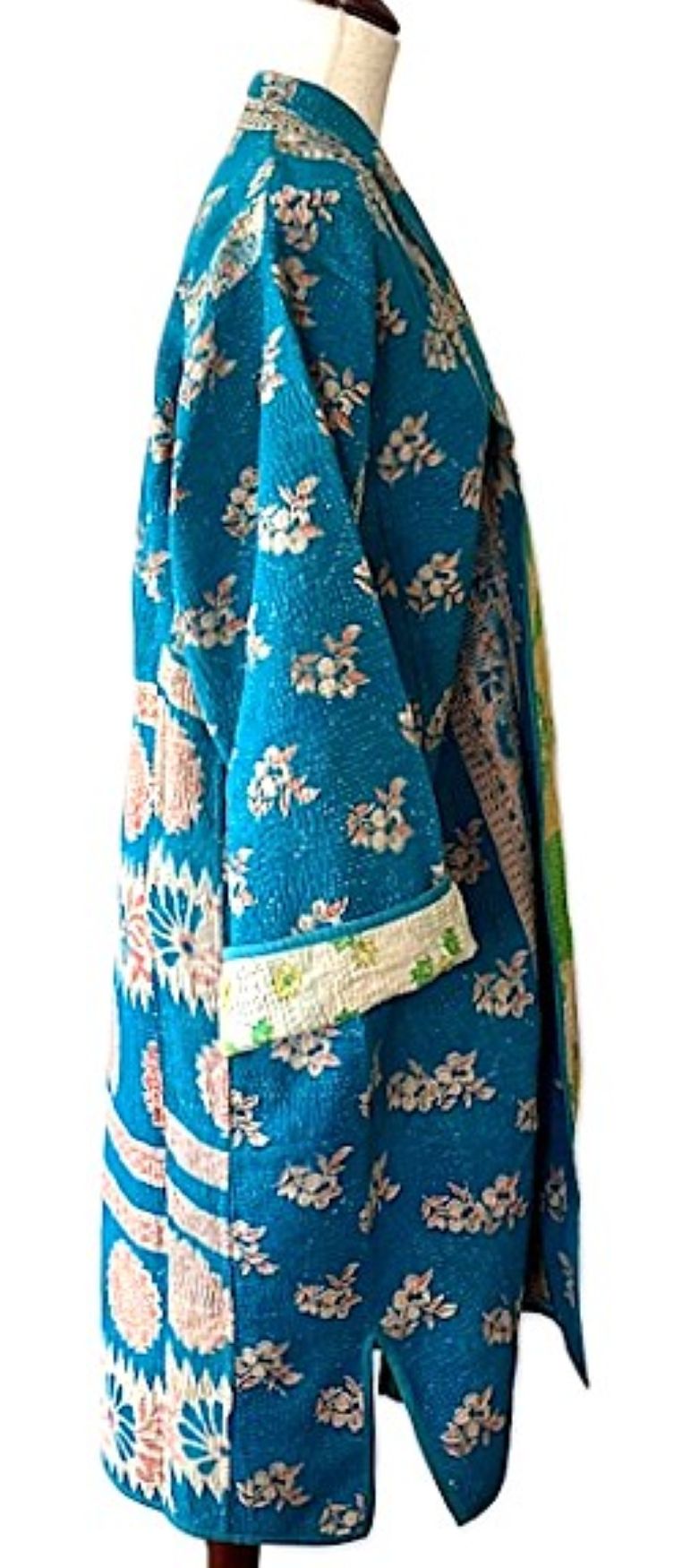 Jacket - Wearable Art,  Embroidered, Fully Reversible Boho Kimono: Handmade (Blue).