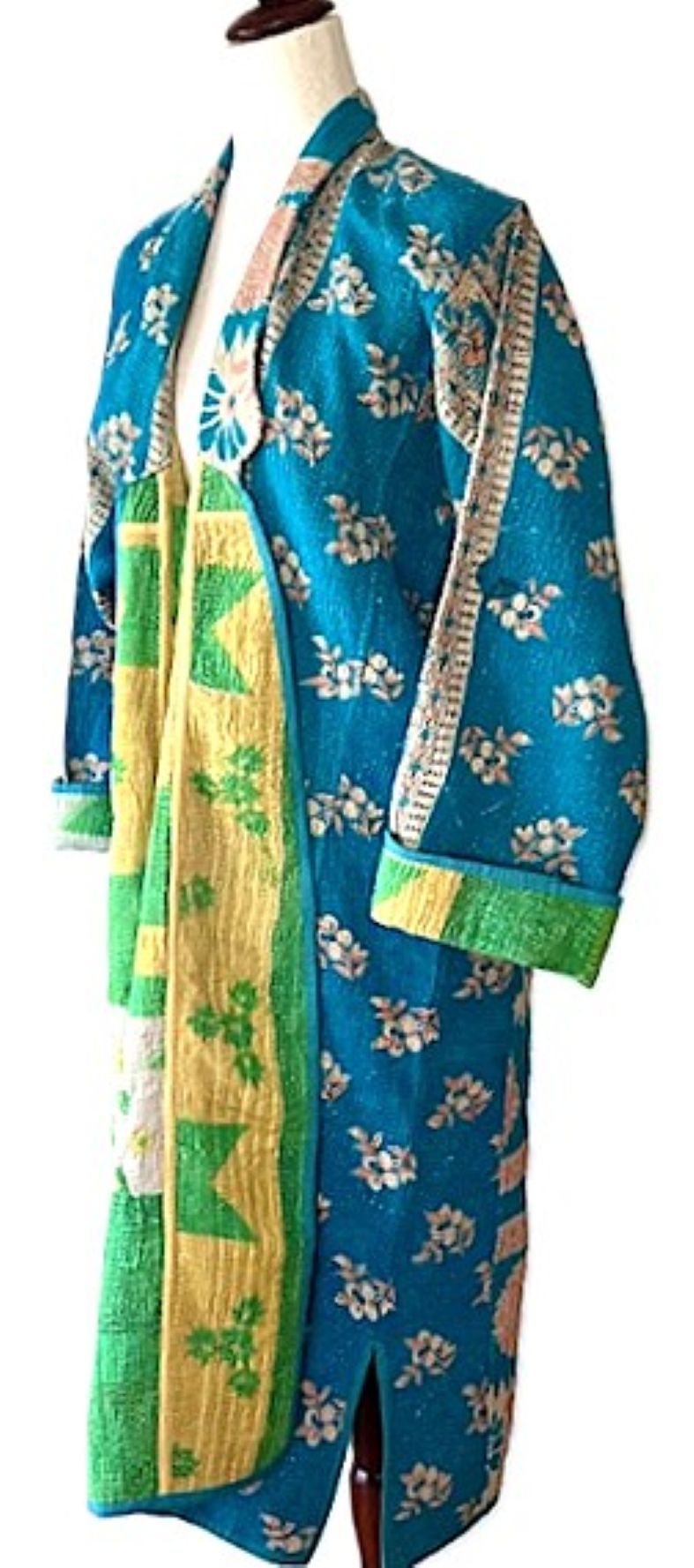 Jacket - Wearable Art,  Embroidered, Fully Reversible Boho Kimono: Handmade (Blue).