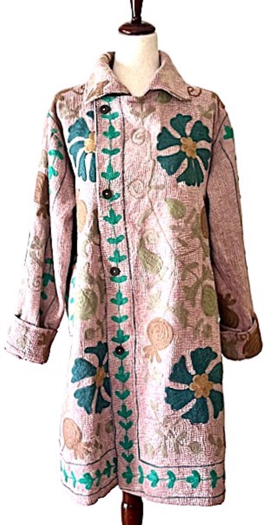 Jacket - Wearable Art, Reversible Handmade Duster Coat, A Patchwork Masterpiece. (Pink)