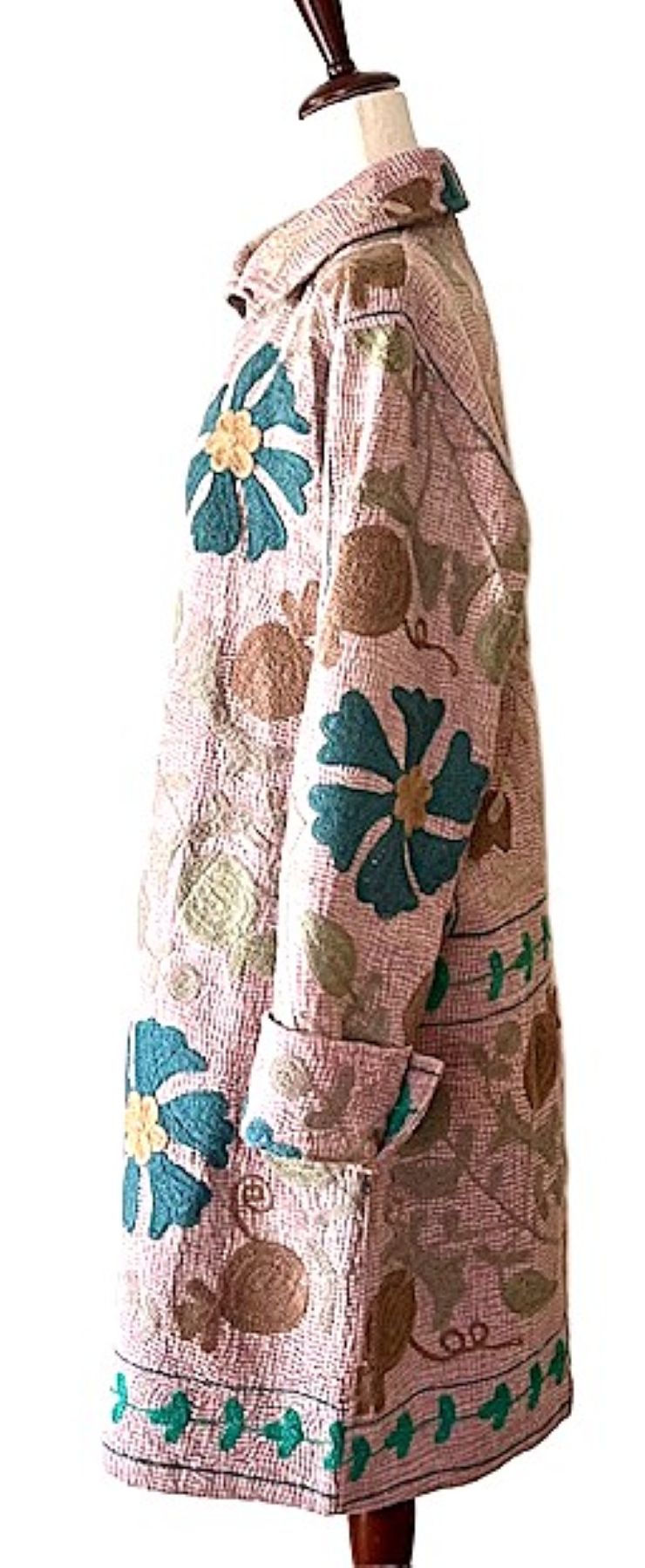 Jacket - Wearable Art, Reversible Handmade Duster Coat, A Patchwork Masterpiece. (Pink)