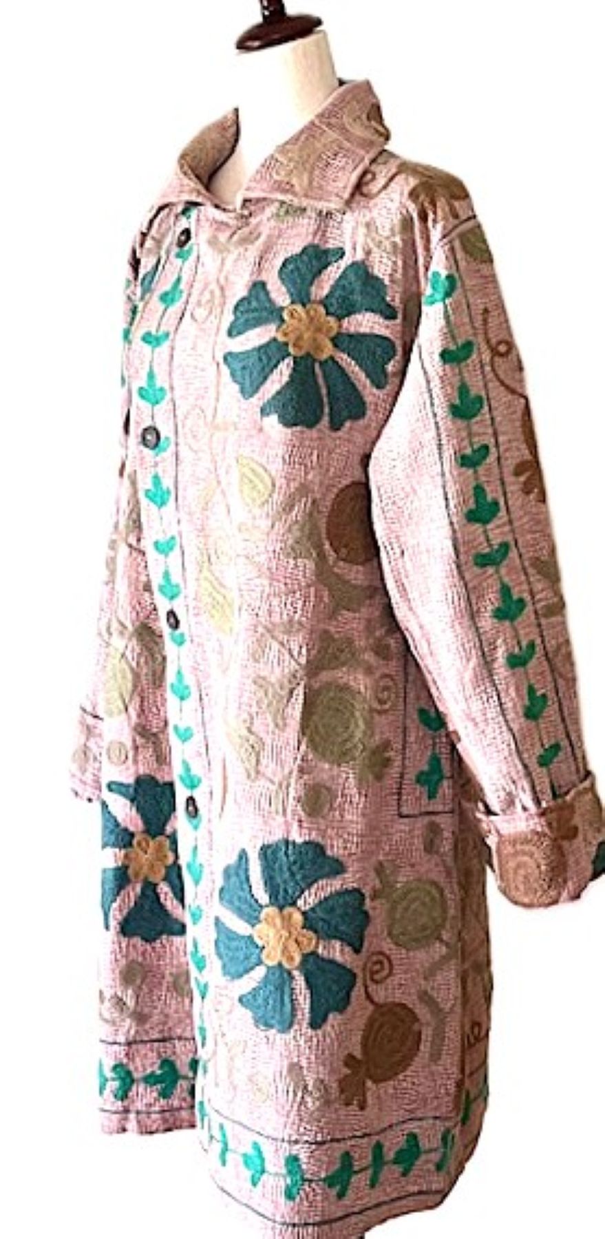 Jacket - Wearable Art, Reversible Handmade Duster Coat, A Patchwork Masterpiece. (Pink)