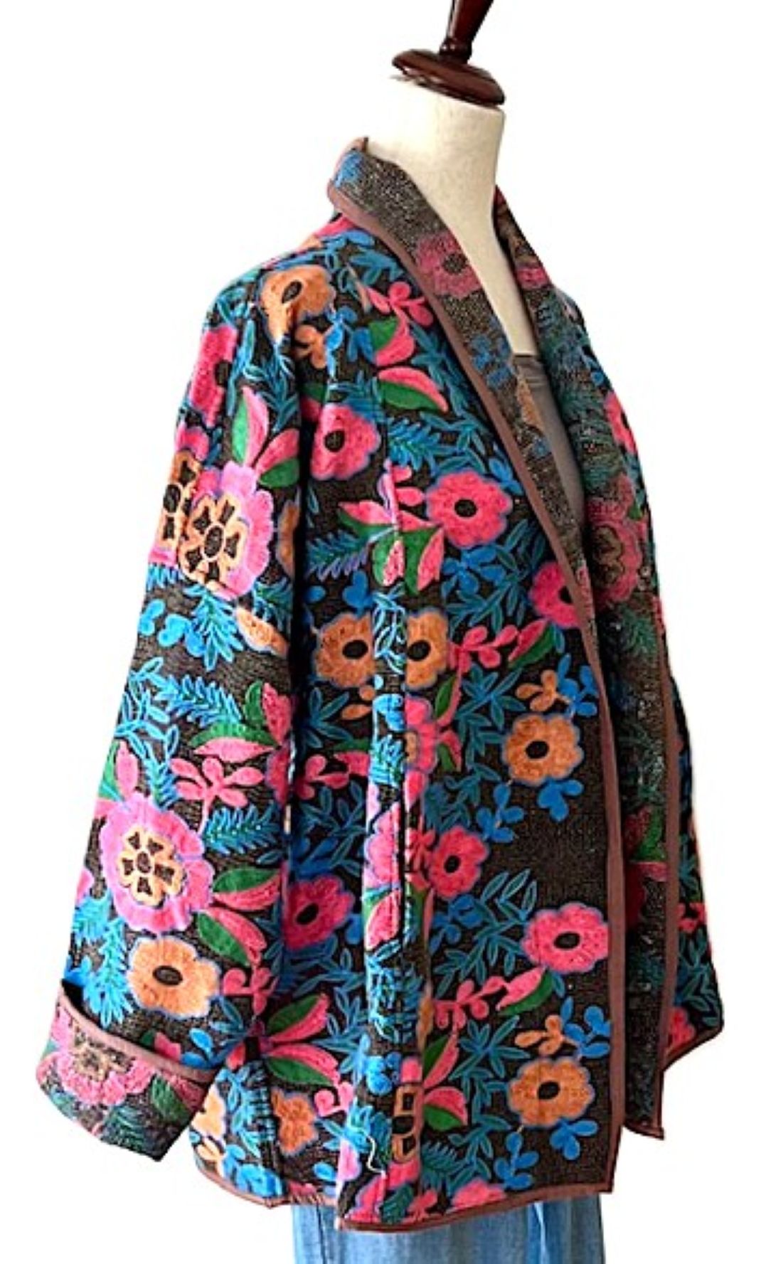 Wearable Art, Contemporary Styled, Fully Hand Embroidered Floral Jacket. Exceptional.