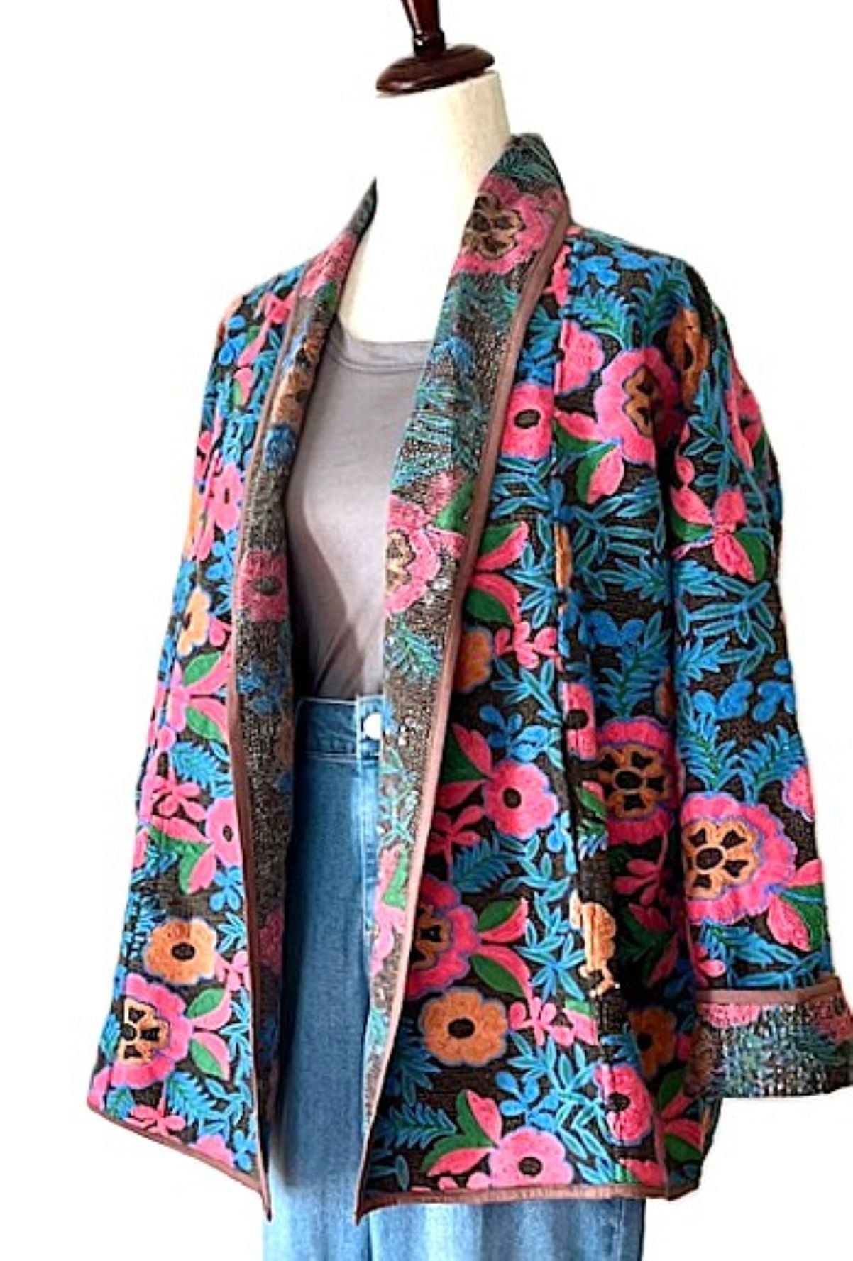 Wearable Art, Contemporary Styled, Fully Hand Embroidered Floral Jacket. Exceptional.