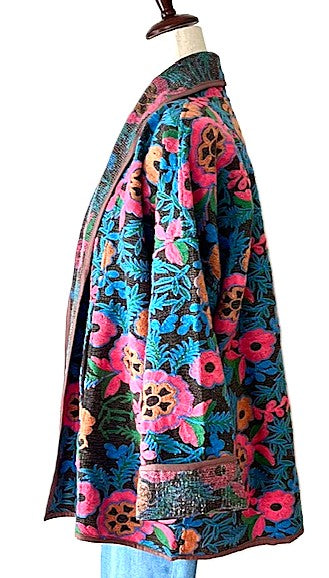 Wearable Art, Contemporary Styled, Fully Hand Embroidered Floral Jacket. Exceptional.