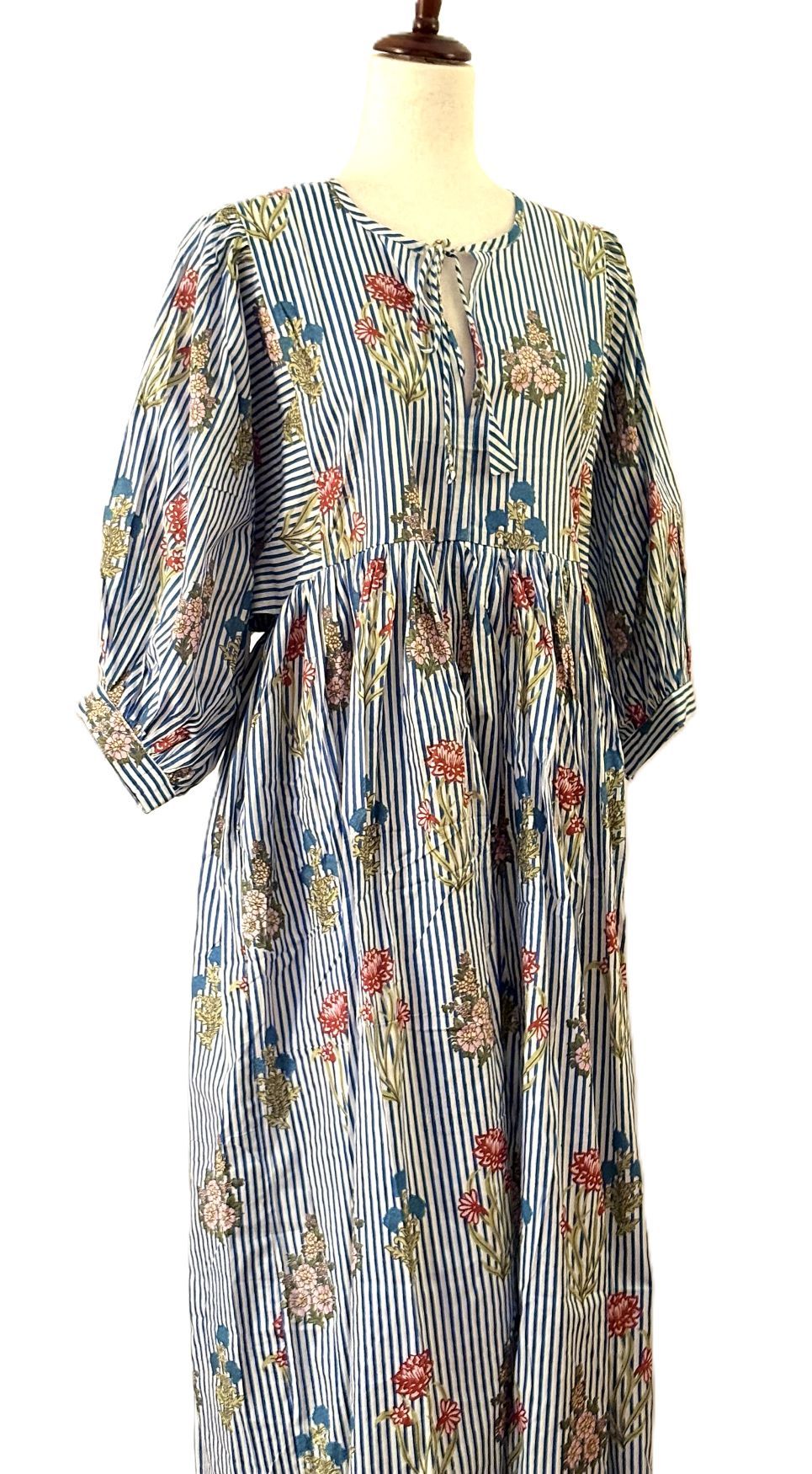 Dresses: Bouquets And Stripes Cotton Midi Is A New Spin  (Navy)