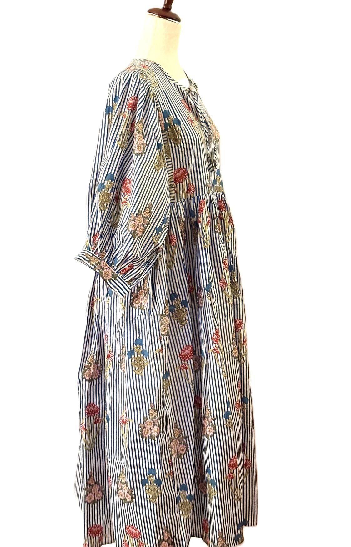 Dresses: Bouquets And Stripes Cotton Midi Is A New Spin  (Navy)