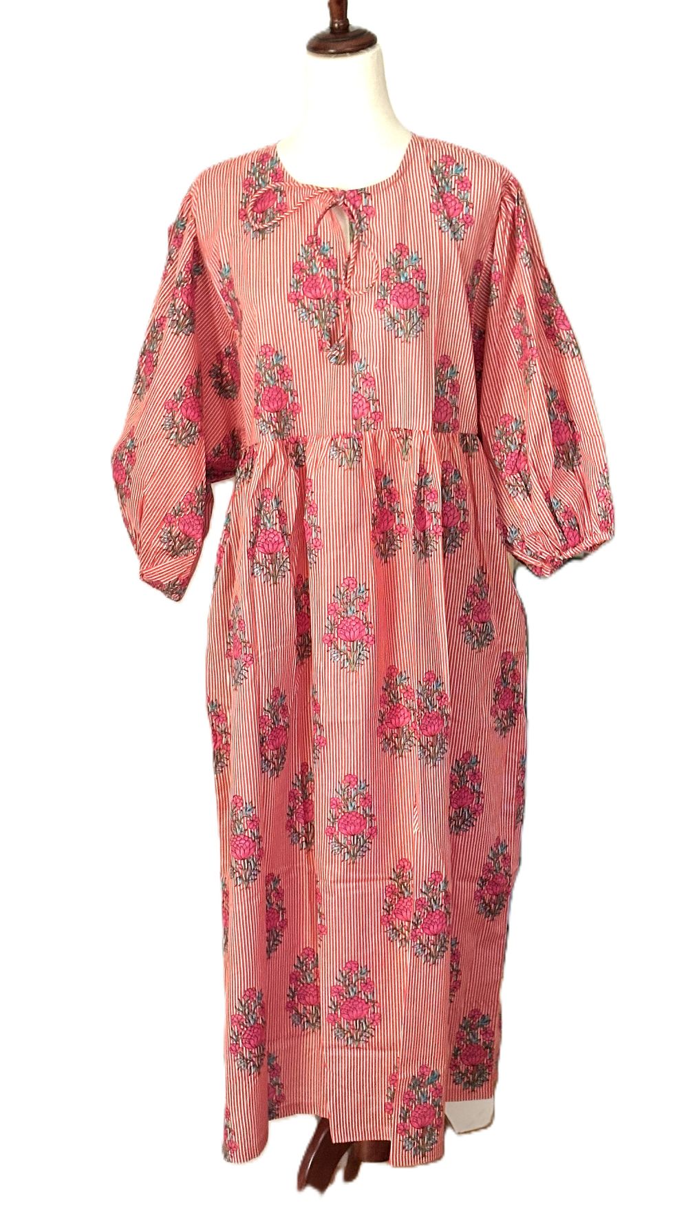 Dresses: Bouquets And Stripes Cotton Midi Is A New Spin  (Red)