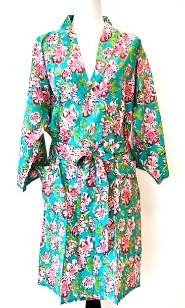 Short Kimono Cotton Duster Makes A Great Jacket or Coverup  (Jade)