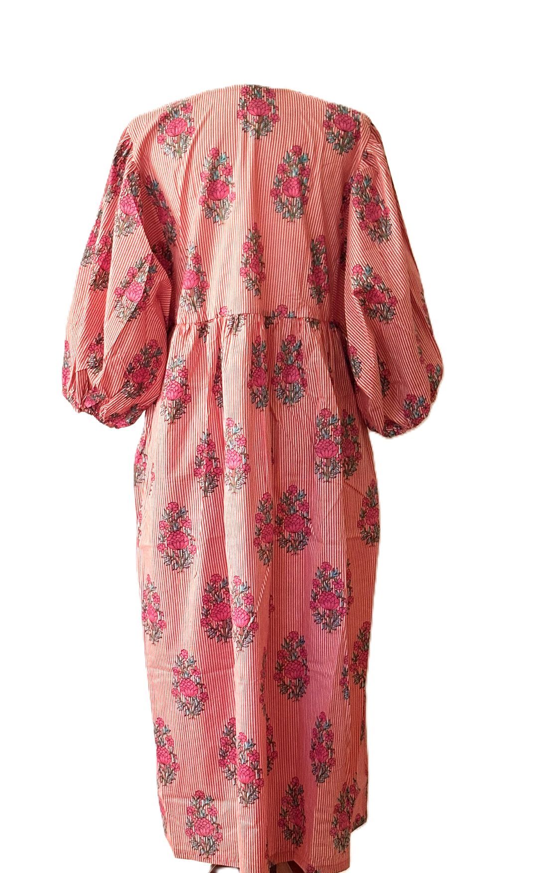 Dresses: Bouquets And Stripes Cotton Midi Is A New Spin  (Red)