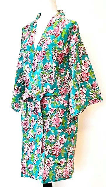 Short Kimono Cotton Duster Makes A Great Jacket or Coverup  (Jade)