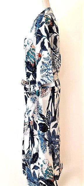 Short Kimono Cotton Robe Makes A Great Coverup. Tropical Bird of Paradise Print.