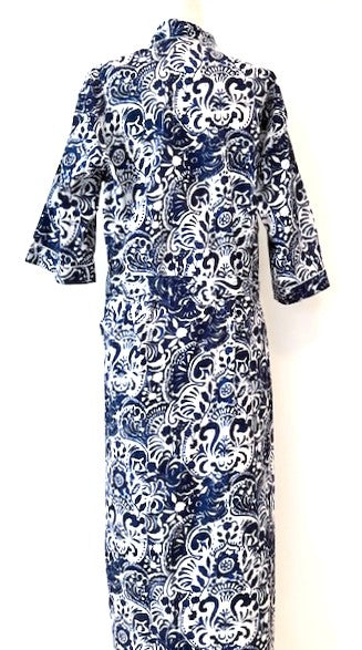 Kimono Cotton Robe Is A Great Coverup or Over Jacket. (Navy and White)