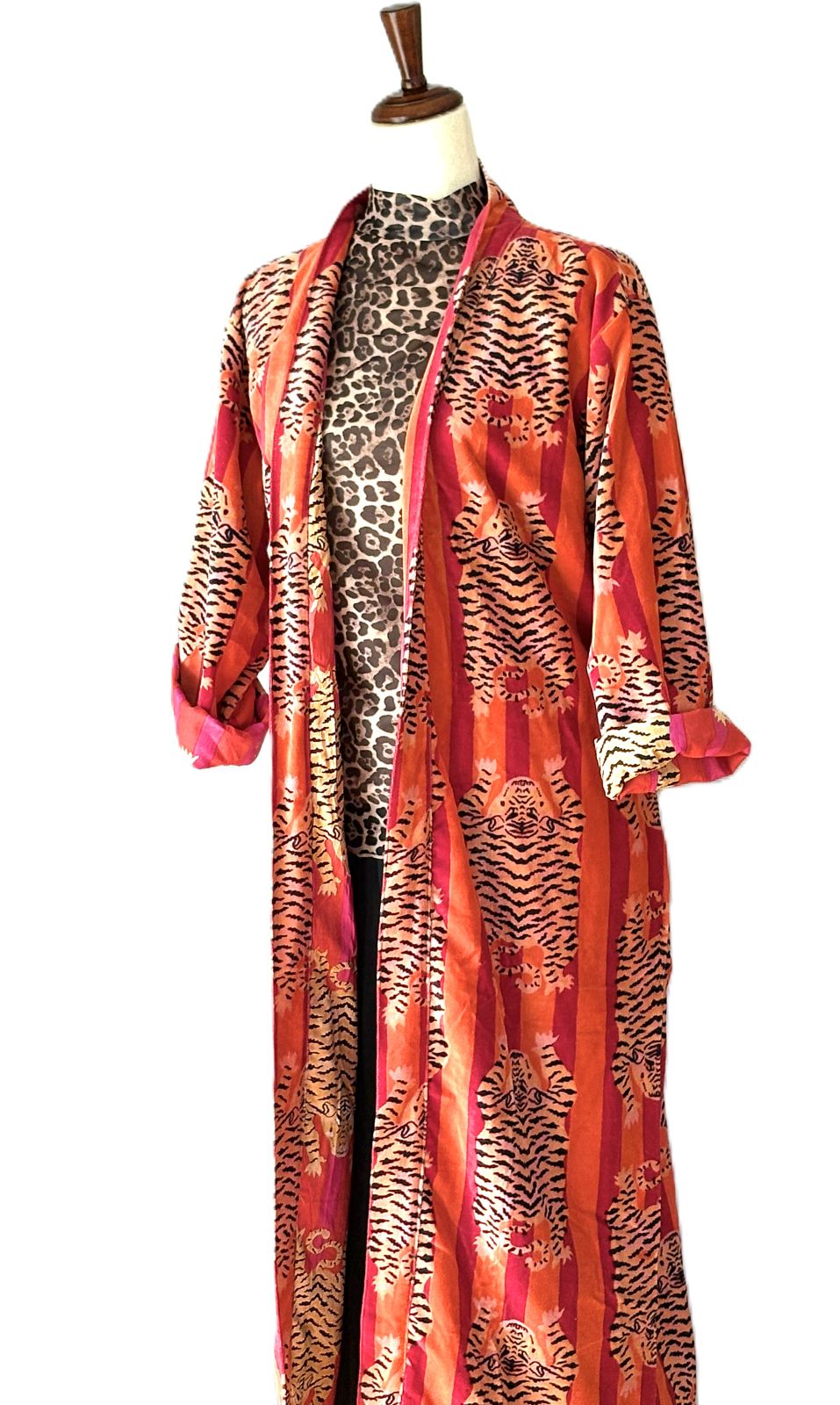 Luxurious Velvet Kimono Duster,  An Everyday Favorite In Orange and Pink. ( Animal)