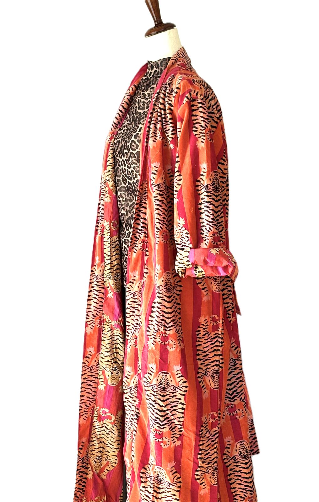 Luxurious Velvet Kimono Duster,  An Everyday Favorite In Orange and Pink. ( Animal)