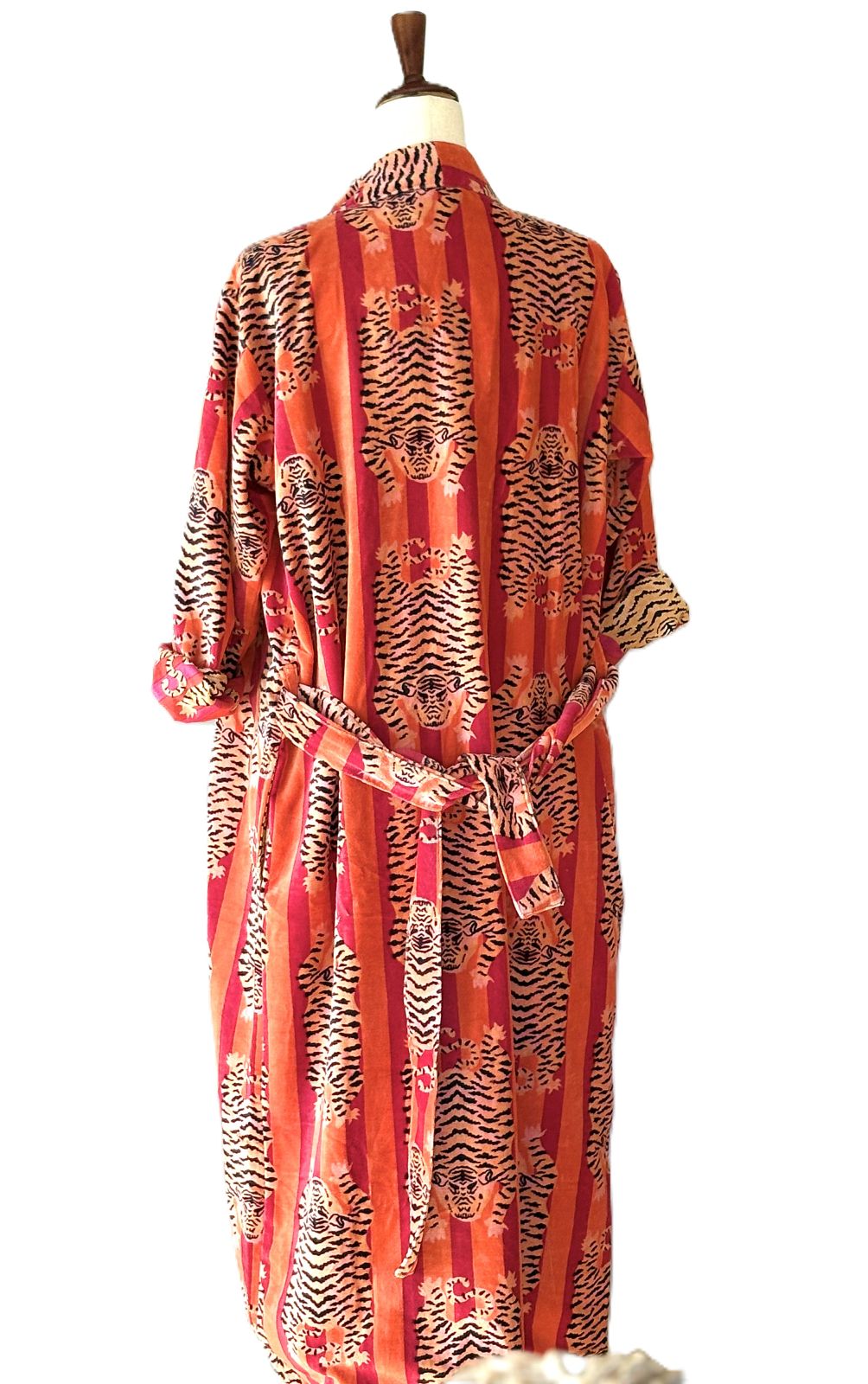 Luxurious Velvet Kimono Duster,  An Everyday Favorite In Orange and Pink. ( Animal)