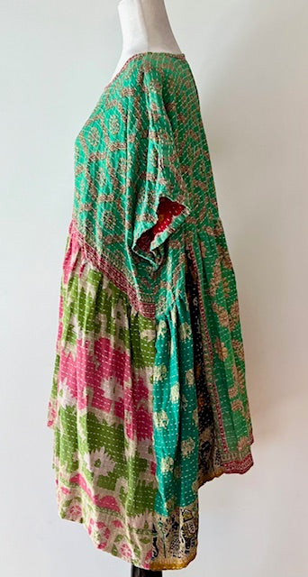 Artisan Kantha Bae  Quilt Mini Dress. Comfortable, Soft, and Very Chic, Geometric