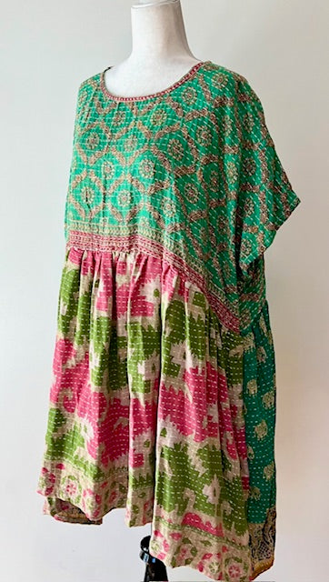 Artisan Kantha Bae  Quilt Mini Dress. Comfortable, Soft, and Very Chic, Geometric