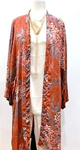 Luxury Silk Kimono Duster:  Gorgeous Colors in Bronze/Peach/Blue