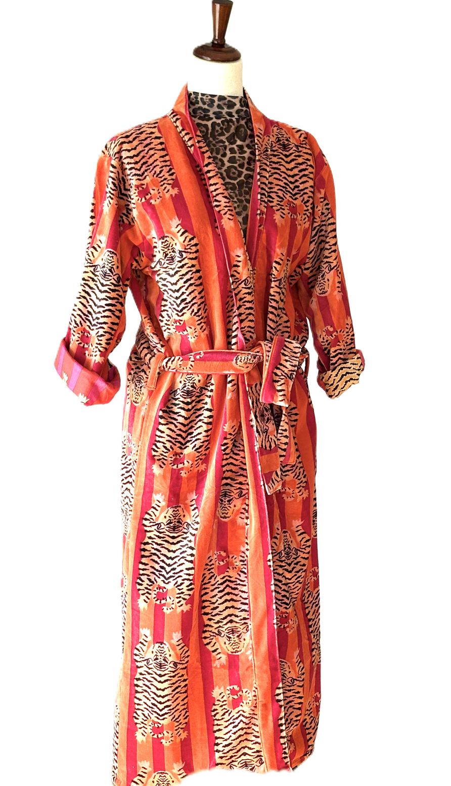 Luxurious Velvet Kimono Duster,  An Everyday Favorite In Orange and Pink. ( Animal)