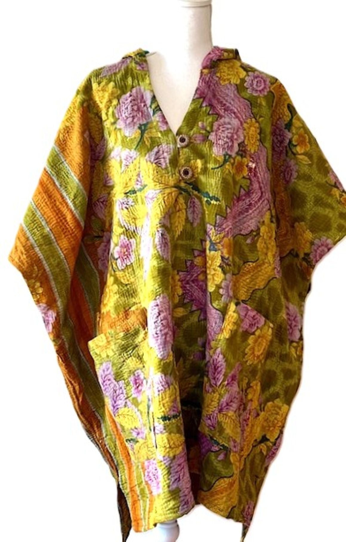 Kantha Bae Peace and Love Poncho, Versatile (Floral Olive)