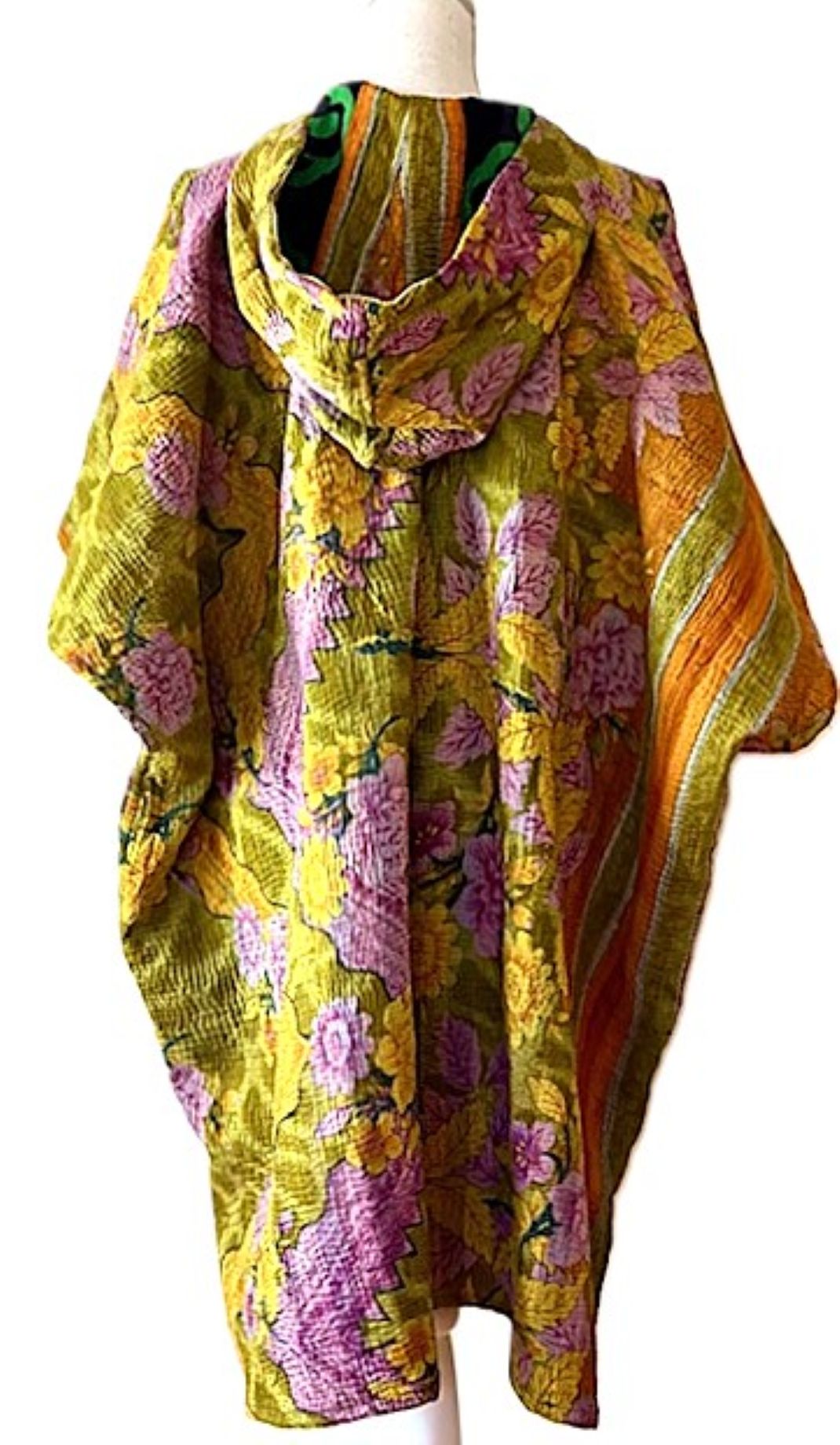 Kantha Bae Peace and Love Poncho, Versatile (Floral Olive)