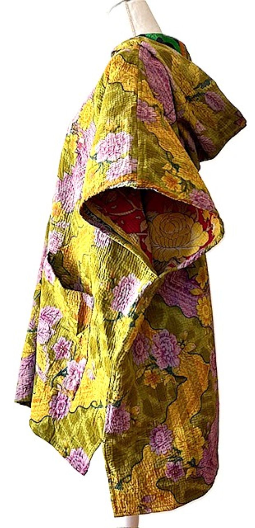 Kantha Bae Peace and Love Poncho, Versatile (Floral Olive)