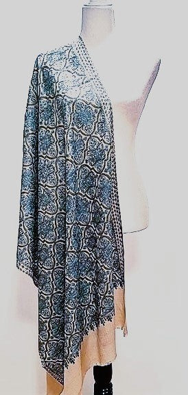 Artisan Embroidered Needlework On Silk Pashmina. Luxury Gift Item