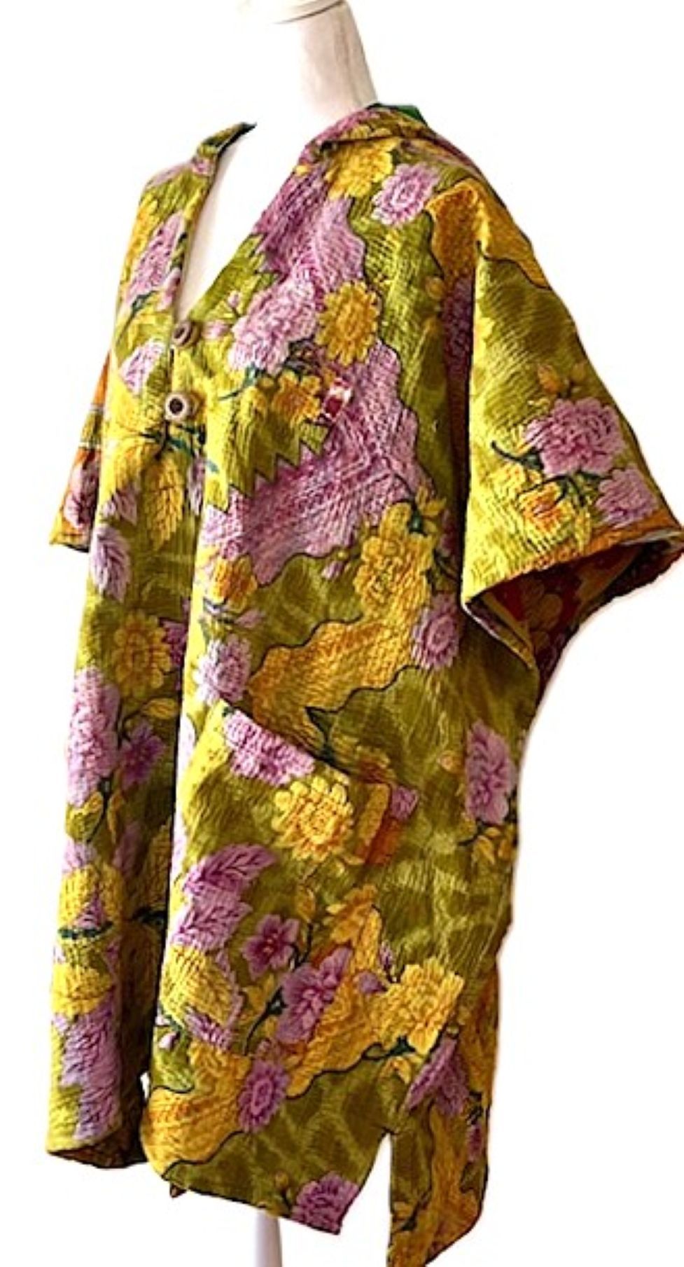 Kantha Bae Peace and Love Poncho, Versatile (Floral Olive)