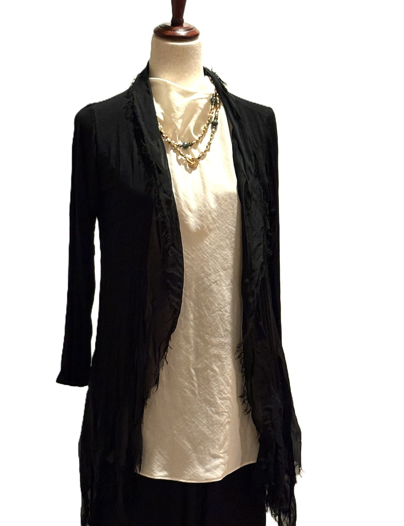 Linen Silk Collection:  Stroller Length Duster Jacket With Frayed Edges (2 Colors)