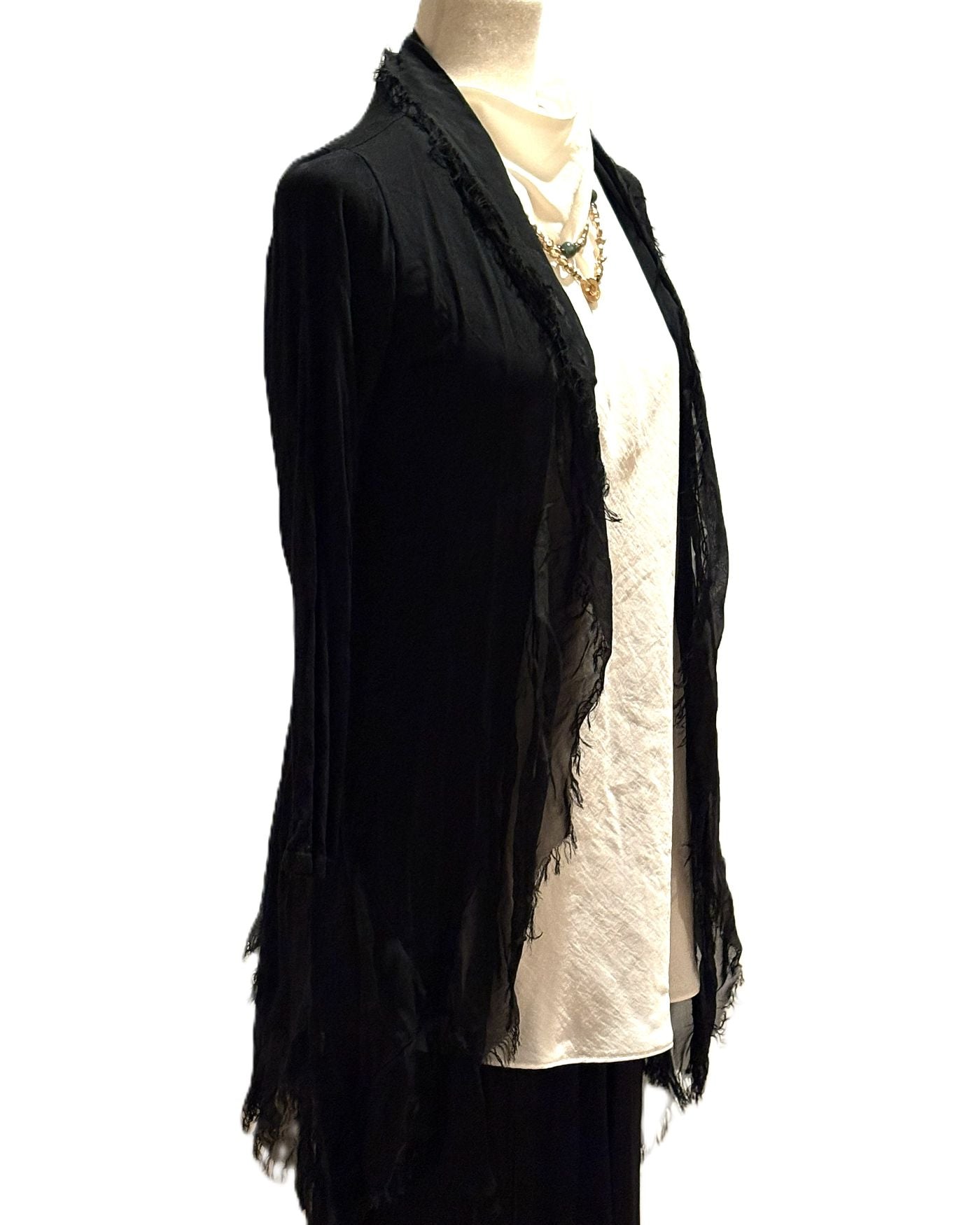 Linen Silk Collection:  Stroller Length Duster Jacket With Frayed Edges (2 Colors)