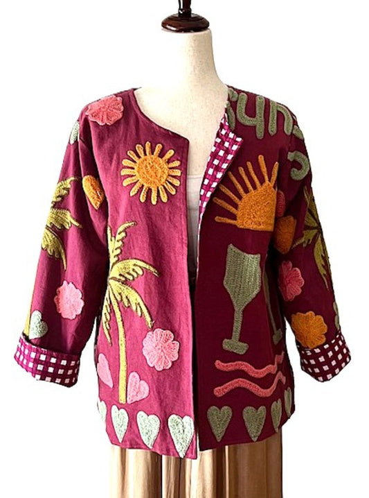 Jacket, Wearable Art In This Hand Embroidered Abstract Art Jacket. Short and Fully Reversible.(Black Silver) (Copy)