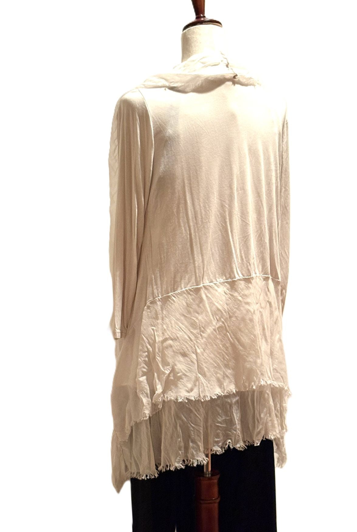 Linen Silk Collection:  Stroller Length Duster Jacket With Frayed Edges (2 Colors)