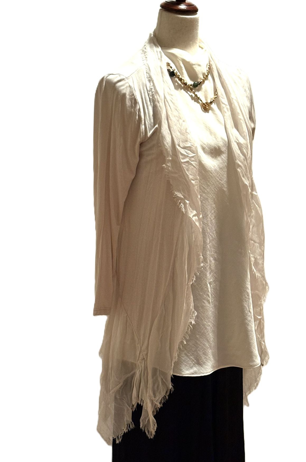 Linen Silk Collection:  Stroller Length Duster Jacket With Frayed Edges (2 Colors)
