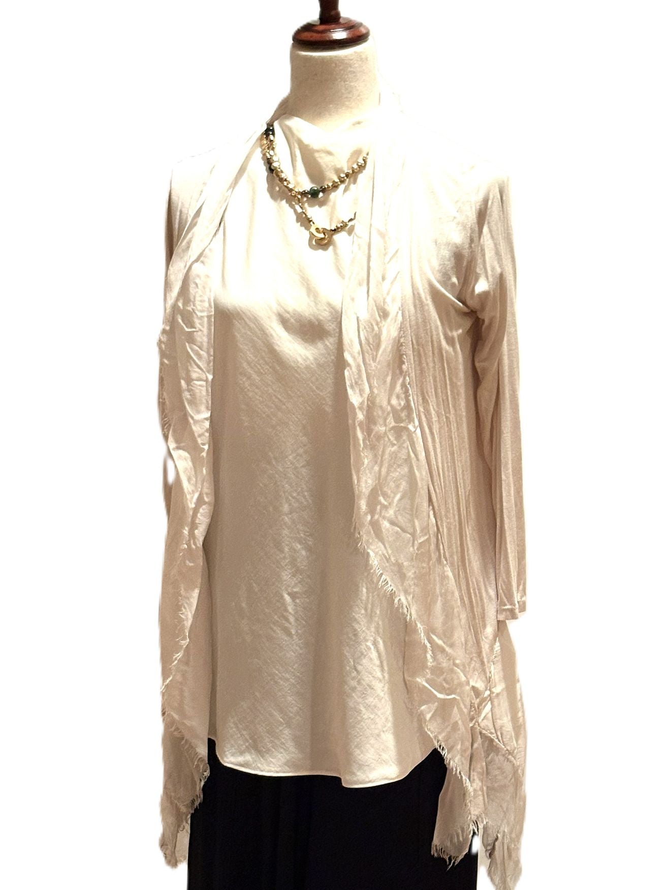 Linen Silk Collection:  Stroller Length Duster Jacket With Frayed Edges (2 Colors)