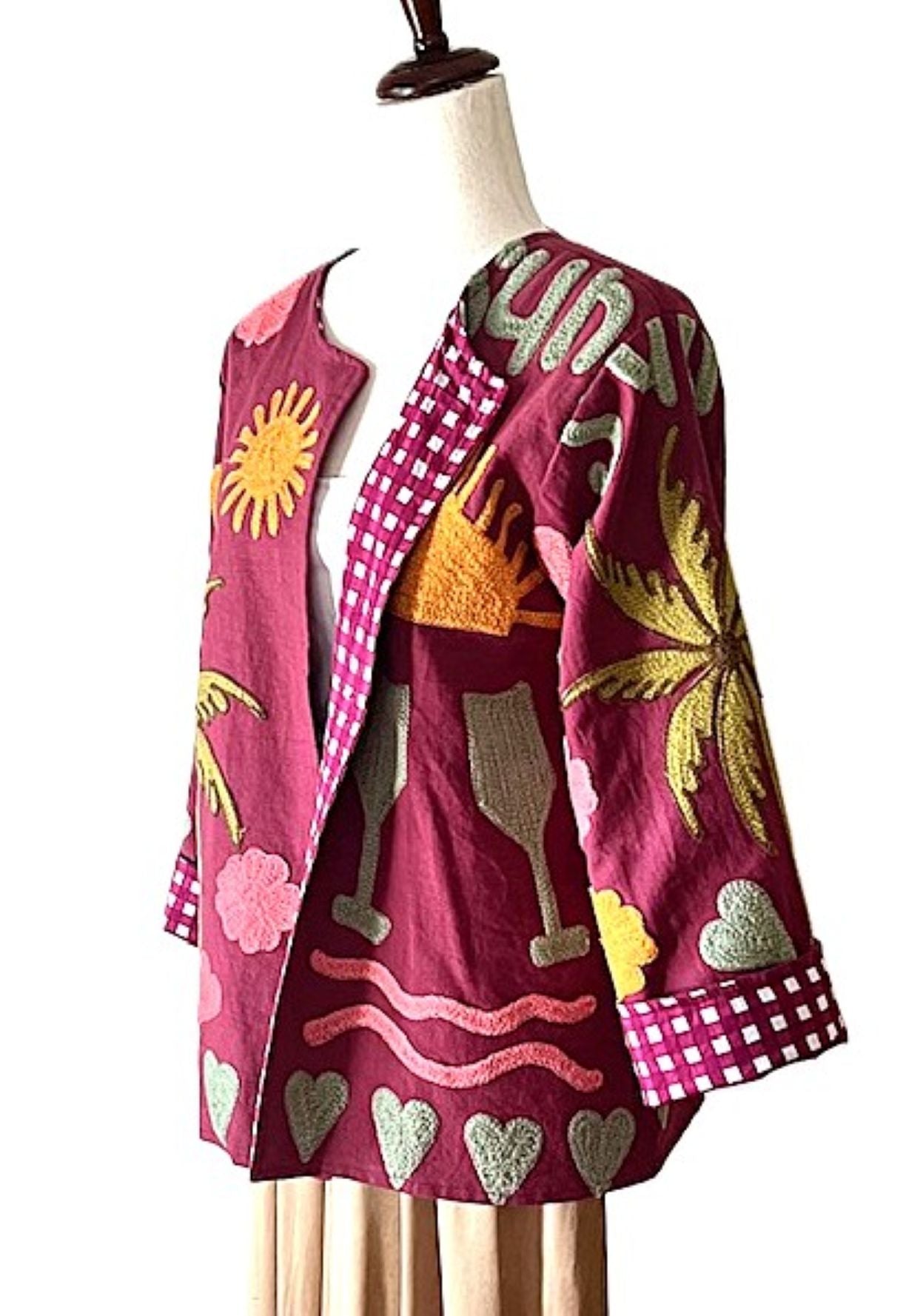 Jacket, Wearable Art In This Hand Embroidered Abstract Art Jacket. Short and Fully Reversible.(Black Silver) (Copy)