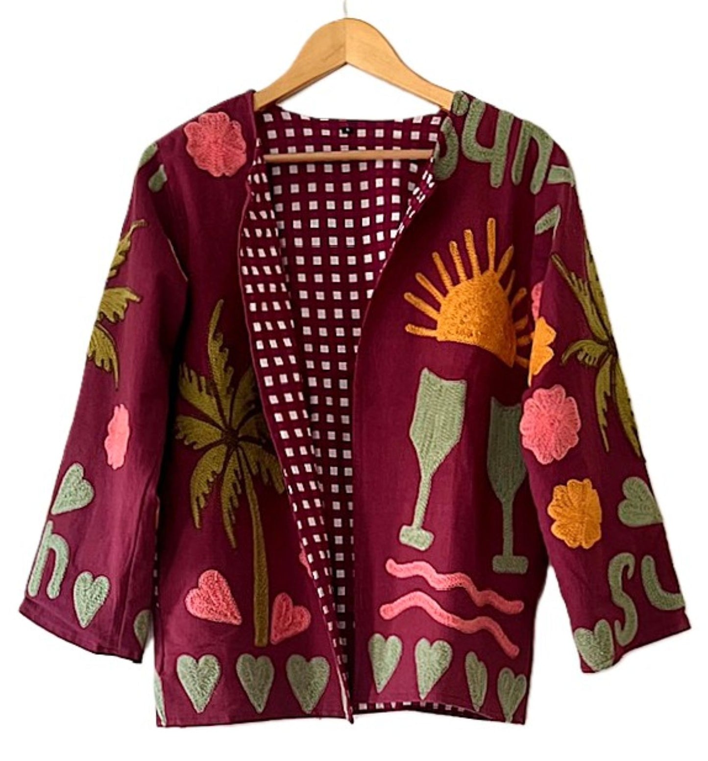 Jacket, Wearable Art In This Hand Embroidered Abstract Art Jacket. Short and Fully Reversible.(Black Silver) (Copy)