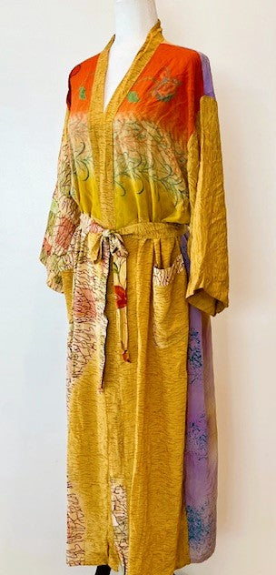 Luxury Silk Kimono Duster,  Dramatic (Gold and Red)