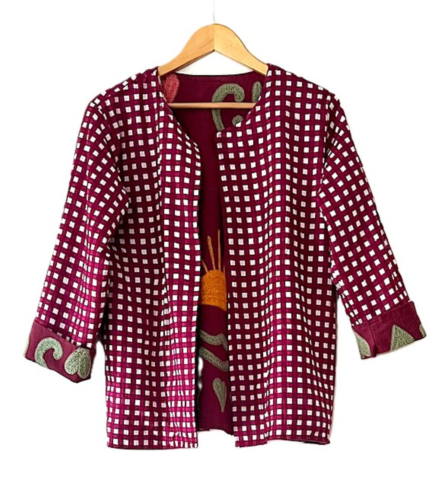 Jacket, Wearable Art In This Hand Embroidered Abstract Art Jacket. Short and Fully Reversible.(Black Silver) (Copy)