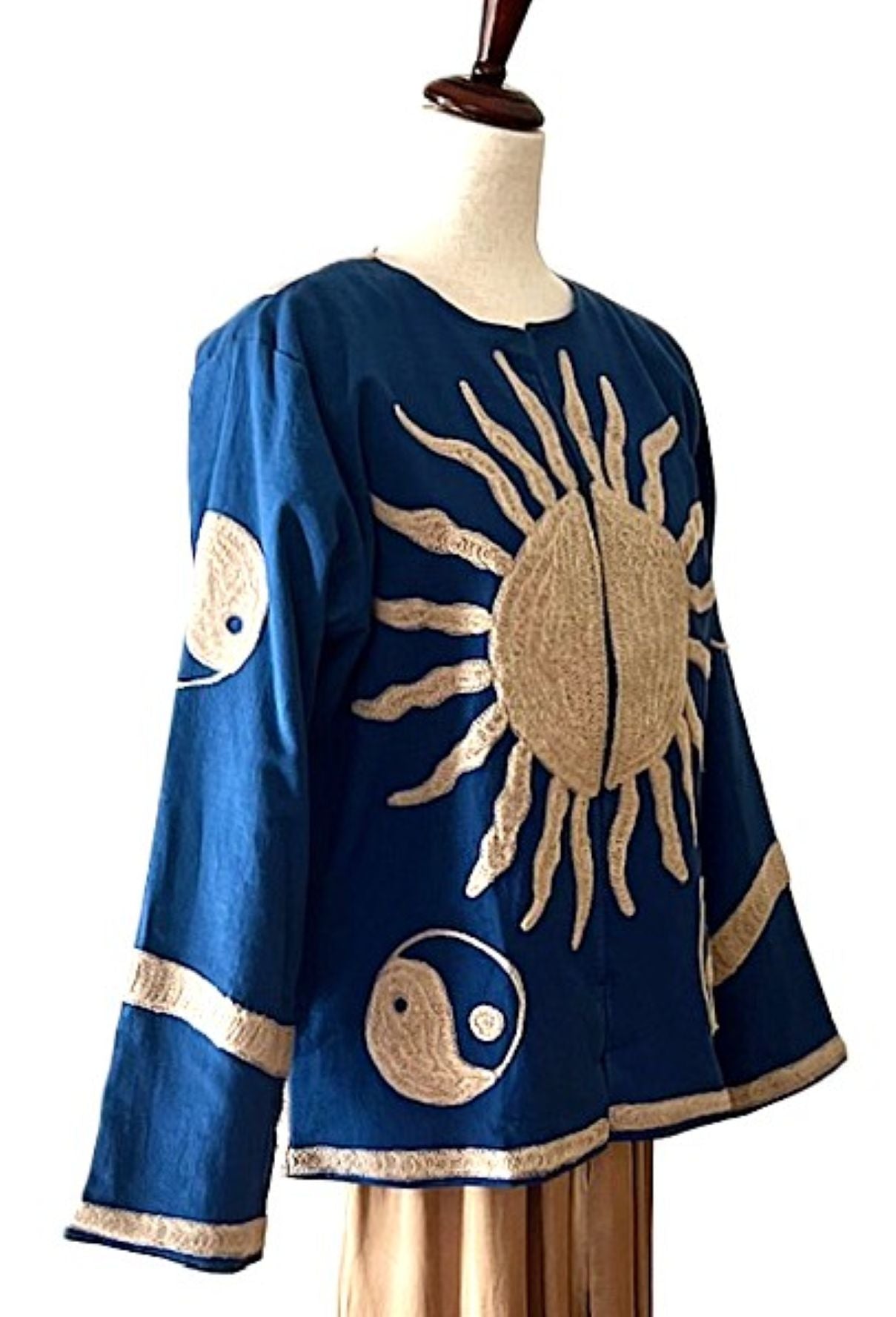 Jacket, Wearable Art In This Hand Embroidered Abstract Art Jacket. Short and Fully Reversible.(Royal)