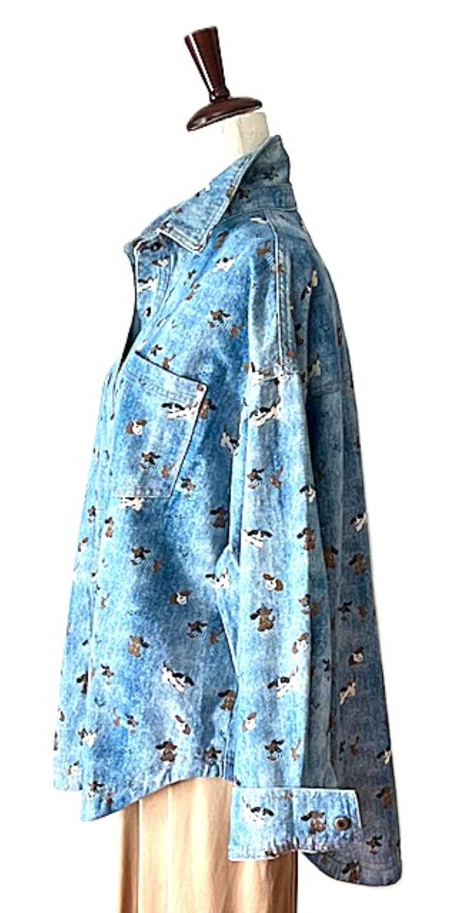 Top:  "Gone To The Dogs" Lightweight Denim Shacket Printed With Dogs. Adorable.