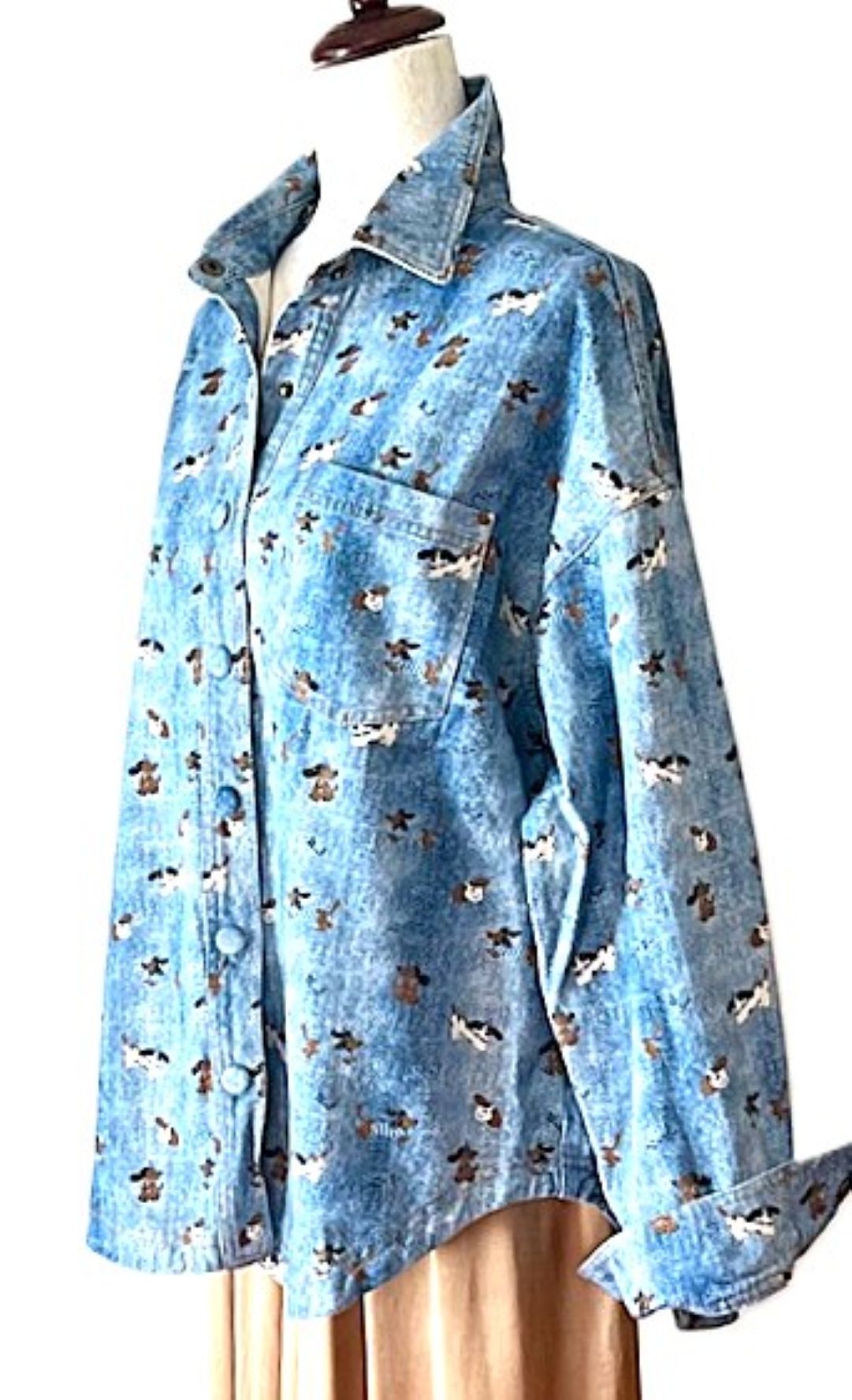 Top:  "Gone To The Dogs" Lightweight Denim Shacket Printed With Dogs. Adorable.