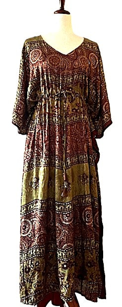 Handmade Silk Caftan: Dramatic Long Complex Patterned Float With A Drawstring Waist