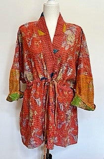 Gorgeous Open Kantha Embroidered Jacket Fully Reversible (Red/Green Mix)