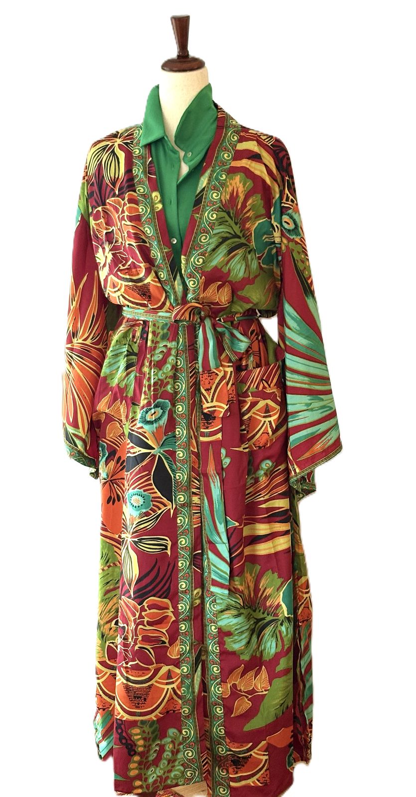 Long Silk Kimono Duster, Tropical Print, Bright And Versatile