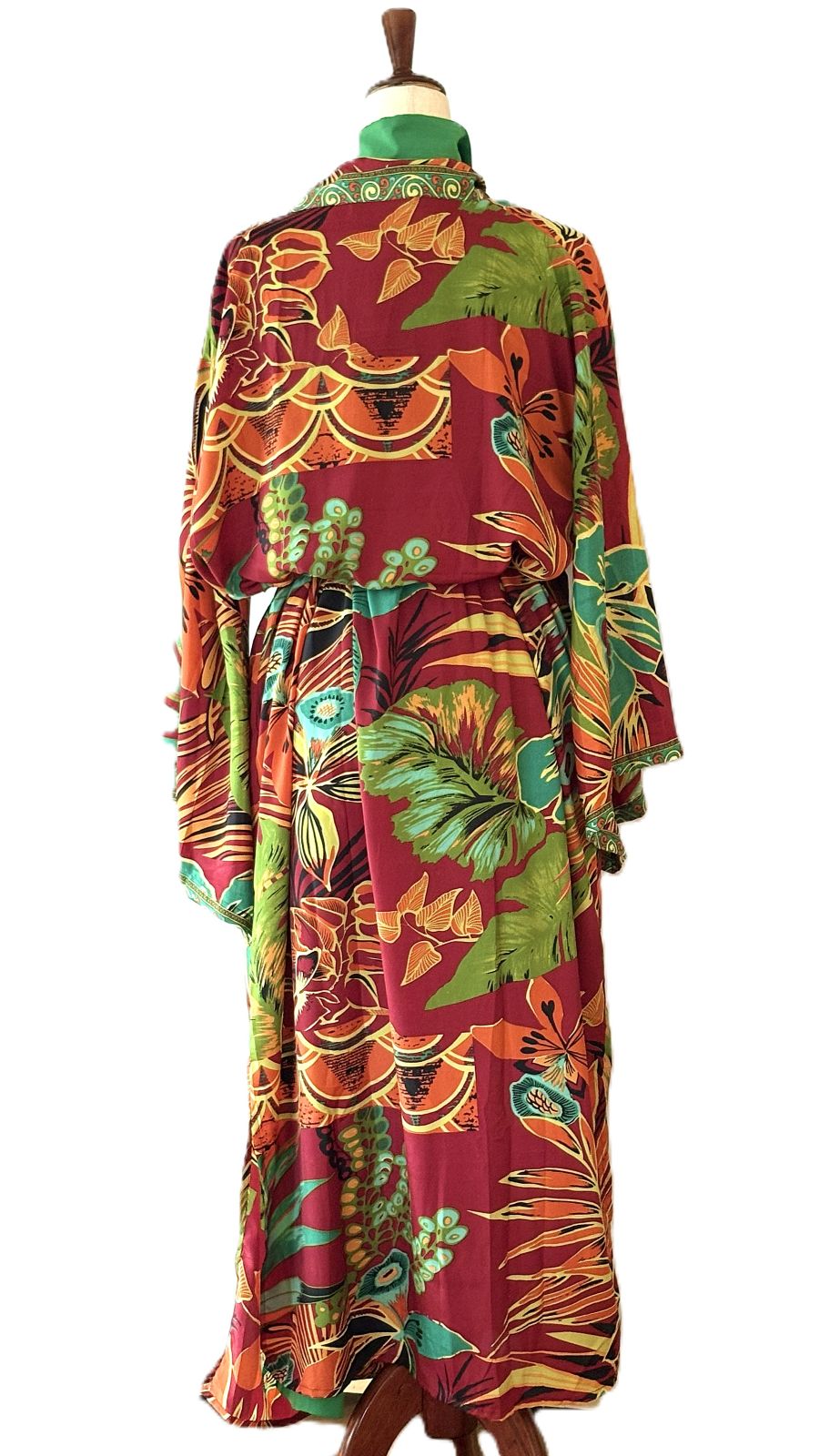Long Silk Kimono Duster, Tropical Print, Bright And Versatile