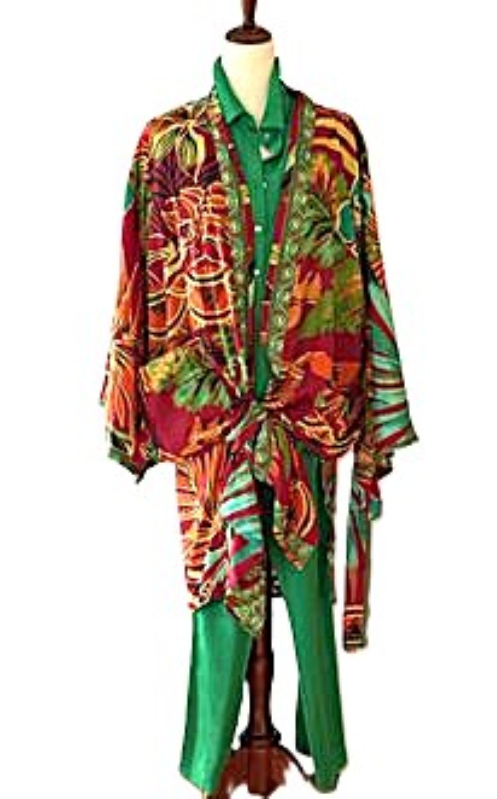 Long Silk Kimono Duster, Tropical Print, Bright And Versatile