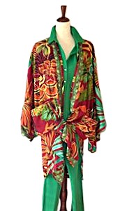 Long Silk Kimono Duster, Tropical Print, Bright And Versatile